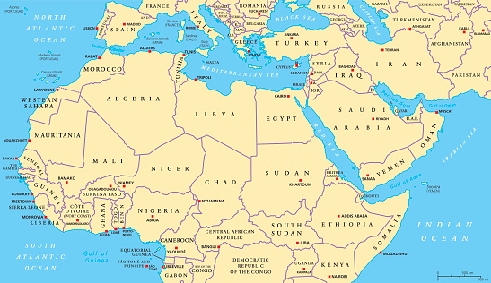 Nordafrika Och Mellanöstern Politiska Karta-vektorgrafik och fler