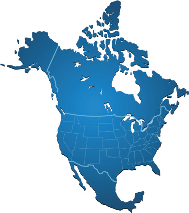 North America Map blue