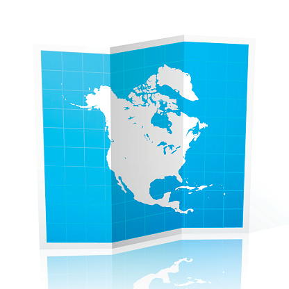North America Map folded, isolated on white Background