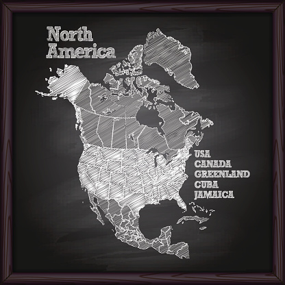 North America map on chalkboard