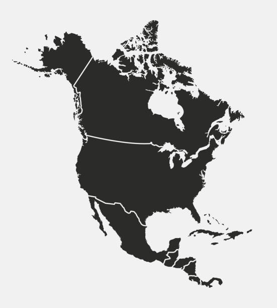 North America map with regions. USA, Canada, Mexico maps. Outline North America map isolated on white background. Vector illustration Vector illustration north america stock illustrations