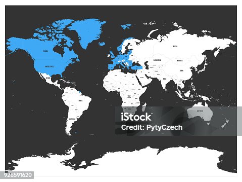 istock North Atlantic Treaty Organization, NATO, member countries highlighted by blue in world political map. 29 member states since June 2017 928591620