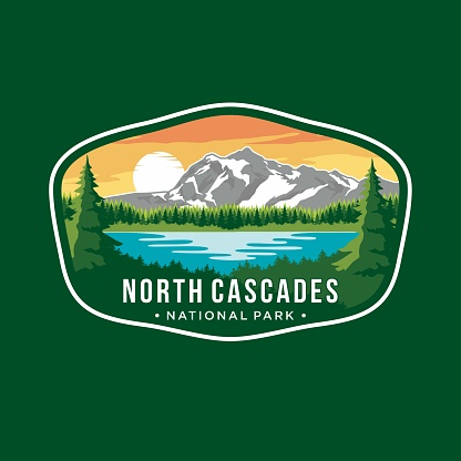 North Cascades National Park Emblem patch icon illustration on dark background