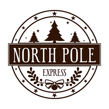 North pole express. Round stamp design for letters or handmade gifts.