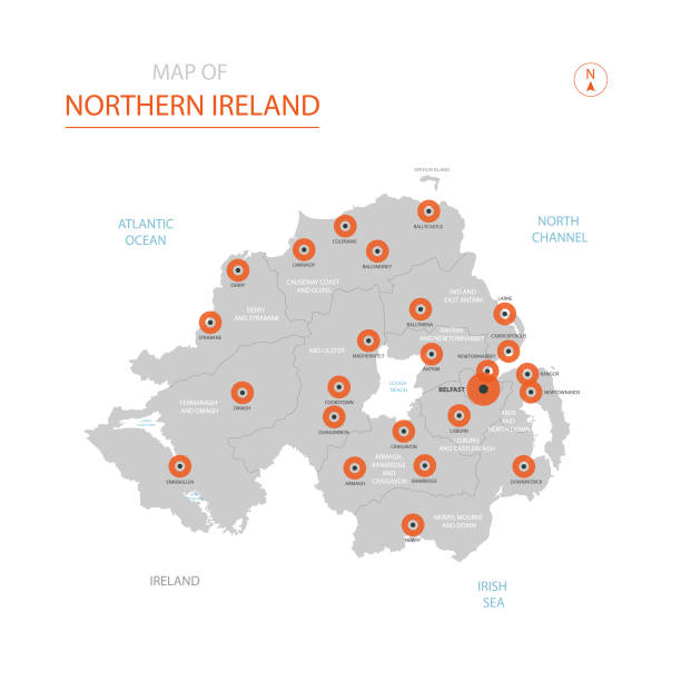 Northern Ireland map with administrative divisions. Stylized vector Northern Ireland map showing big cities, capital Belfast, administrative divisions. northern ireland stock illustrations