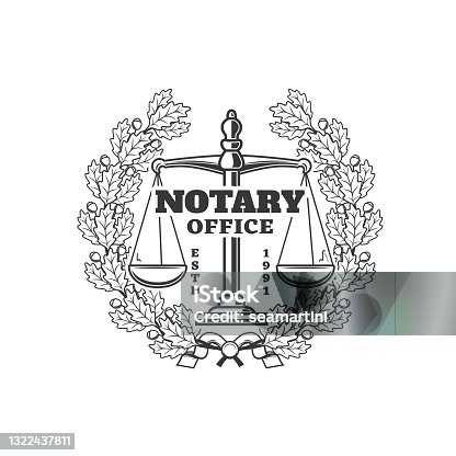 istock Notary office vector icon, notarial service emblem 1322437811