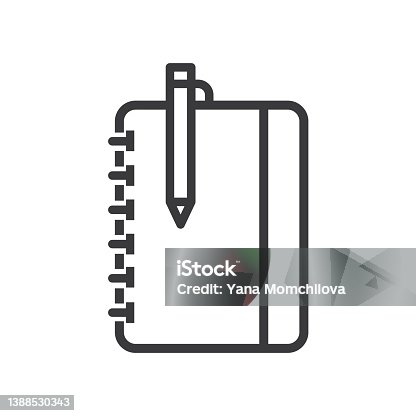 istock Notebook and pen icon, vector. 1388530343
