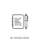 Notepad and Pen Icon with Editable Stroke and Pixel Perfect.