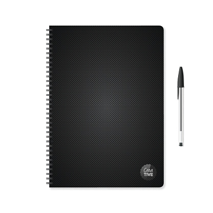 Notepad template with carbon fiber background and ballpoint pen