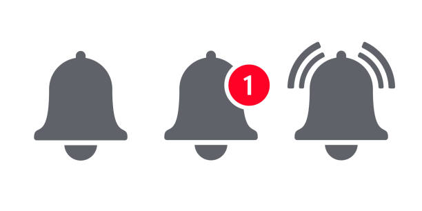 Notification bell icon for incoming inbox message. Vector ringing bell and notification number sign for alarm clock and smartphone application alert  reminder stock illustrations