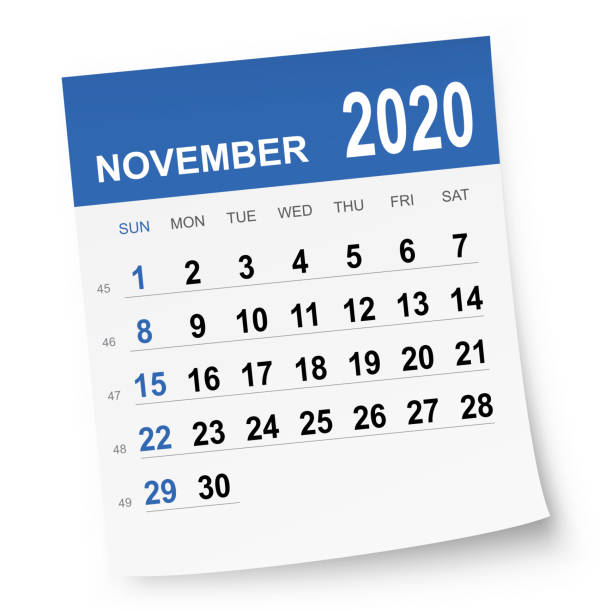 November 2020 Calendar November 2020 calendar isolated on a white background. Need another version, another month, another year... Check my portfolio. Vector Illustration (EPS10, well layered and grouped). Easy to edit, manipulate, resize or colorize. november stock illustrations