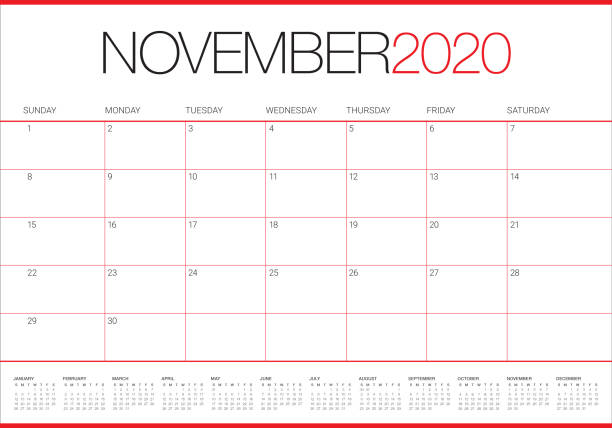 November 2020 desk calendar vector illustration November 2020 desk calendar vector illustration, simple and clean design. november stock illustrations