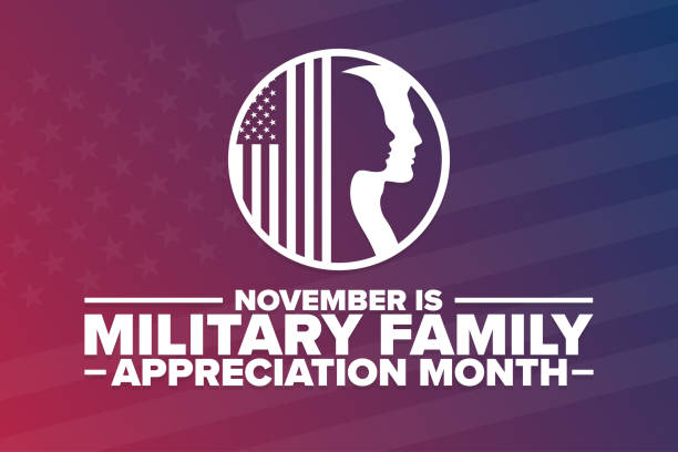 november is military family appreciation month. holiday concept. template for background, banner, card, poster with text inscription. vector eps10 illustration. - 退伍軍人 幅插畫檔、美工圖案、卡通及圖標