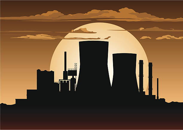 bildbanksillustrationer, clip art samt tecknat material och ikoner med nuclear power station at night - nuclear power plants