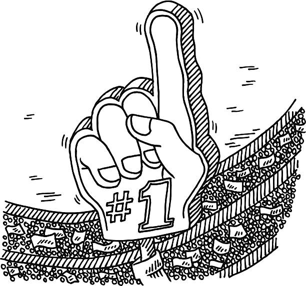 Number 1 Fan Hand Stadium Crowd Drawing Hand-drawn vector drawing of a Number 1 Fan Hand in a Crowded Sports Stadium. Black-and-White sketch on a transparent background (.eps-file). Included files are EPS (v10) and Hi-Res JPG. football clipart black and white stock illustrations