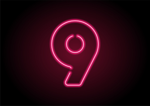 Number 9 Red Neon Light On Black Wall Stock Illustration - Download ...
