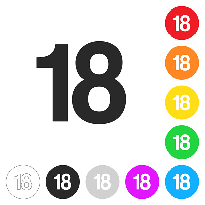 18 - Number Eighteen. Icon on colorful buttons