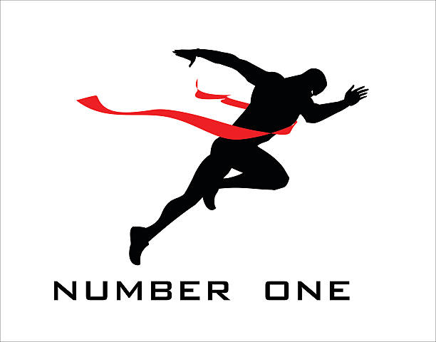 number one, finish line, winner. silhouette of a champion touches the finish line. running silhouettes stock illustrations