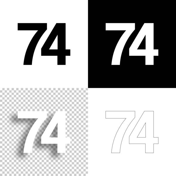 74 - nummer vierundsiebzig. icon für design. leere, weiße und schwarze hintergründe - liniensymbol - seventyfour stock-grafiken, -clipart, -cartoons und -symbole