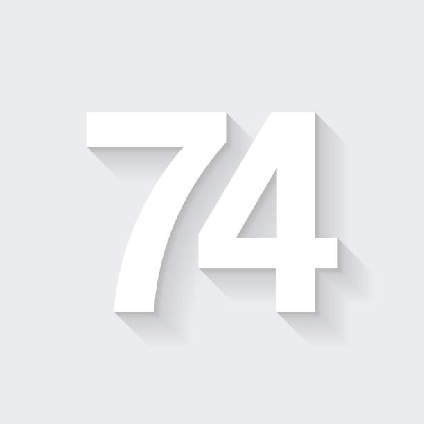 74 - nummer vierundsiebzig. icon mit langem schatten auf leerem hintergrund - flat design - seventyfour stock-grafiken, -clipart, -cartoons und -symbole