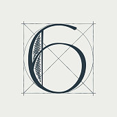 istock Number six logo with construction grid lines. 1301150427