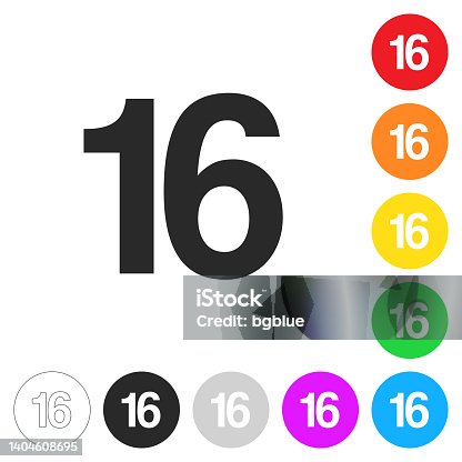 istock 16 - Number Sixteen. Icon on colorful buttons 1404608695