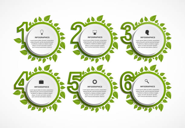 Numbered infographic with green leaves. vector art illustration