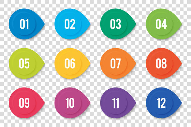 ilustrações de stock, clip art, desenhos animados e ícones de numbers bullet point from 1 to 12 in the form of round arrows and 3d effect. vector bullet points for infographic design or presentation - numbers