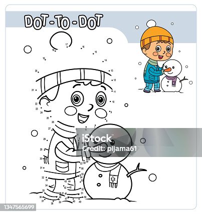 istock Numbers game, education game for children, Boy making snowman 1347565699