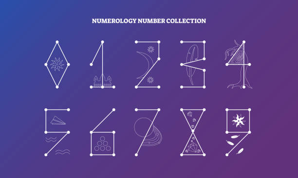 Numerology numbers with symbolic meaning design. vector illustration collection, esoteric knowledge numeral science. Numerology numbers with symbolic meaning design. vector illustration collection, esoteric knowledge numeral science. Simple and geometrical number design with line art symbols. numerology stock illustrations