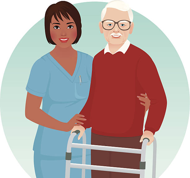 illustrations, cliparts, dessins animés et icônes de infirmière aide patient âgées - soin a domicile service