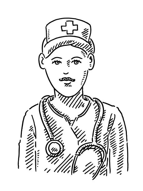 Nurse Portrait Drawing Hand-drawn vector drawing of a Nurse Portrait. Black-and-White sketch on a transparent background (.eps-file). Included files are EPS (v10) and Hi-Res JPG. nurse drawings stock illustrations