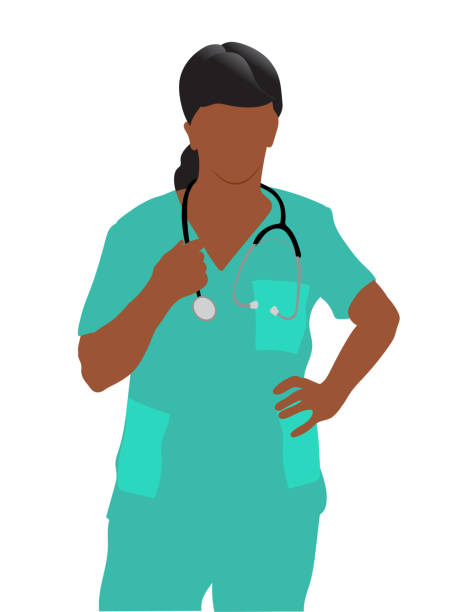 Nurse Upper Body Flat Design Latino Nurse in scrubs standing and holding her stetoscope.  Flat design nurse drawings stock illustrations