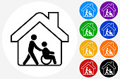 Nursing Home Icon. This 100% royalty free vector illustration is featuring a white round button with a black icon. There are 5 additional alternative variations in different colors on the right.