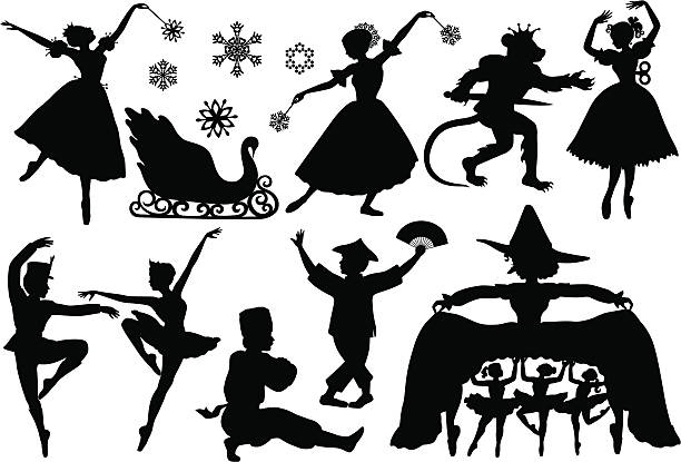 nutcracker ballet силуэты - silhouette of the ballet dancers stock illustra...