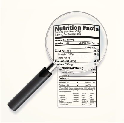 Nutrition label with magnifying lens