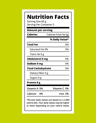 nutritional information table label over green background. vector illustration