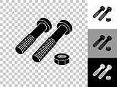 Nuts & Bolts Icon on Checkerboard Transparent Background. This 100% royalty free vector illustration is featuring the icon on a checkerboard pattern transparent background. There are 3 additional color variations on the right..