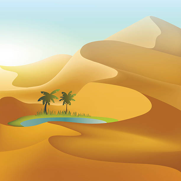 オアシスでは、砂漠の砂丘 - オアシス点のイラスト素材／クリップアート素材／マンガ素材／アイコン素材