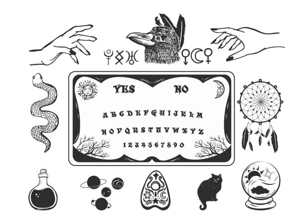 Occult symbols element collection. Elements for pagan, magic, halloween or witchcraft theme. ouija board stock illustrations