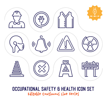 Occupational Safety & Health Editable Continuous Line Icon Pack
