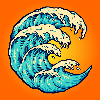 Ocean Wave Beach Crashing Vector illustrations for your work Logo, mascot merchandise t-shirt, stickers and Label designs, poster, greeting cards advertising business company or brands.
