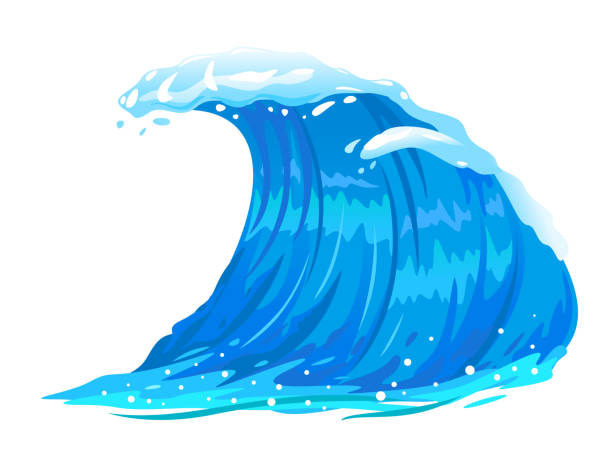 Ocean Wave Isolated One big blue ocean wave illustration, wonderful surfing wave, isolated sea clipart stock illustrations