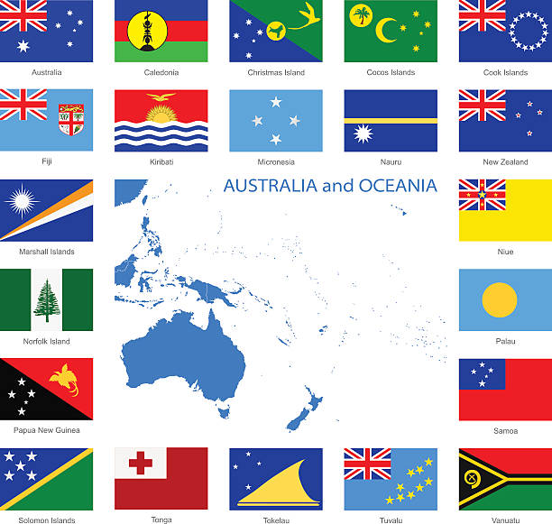 oceania-flags i mapa-ilustracja - tonga stock illustrations