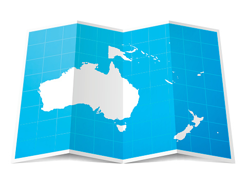 Oceania Map folded, isolated on white Background