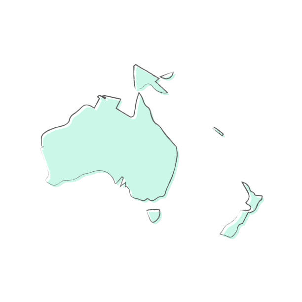 Map of Oceania sketched and isolated on a blank background. The map is blue green with a black outline. Vector Illustration (EPS10, well layered and grouped). Easy to edit, manipulate, resize or colorize.