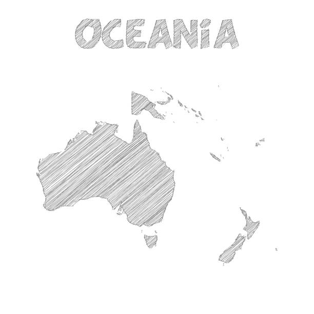 oceania map hand drawn on white background - cook islands stock illustrations