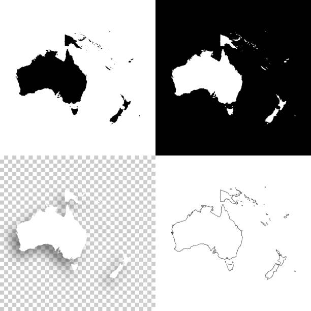Map of Oceania for your own design. With space for your text and your background. Four maps included in the bundle: - One black map on a white background. - One blank map on a black background. - One white map with shadow on a blank background (for easy change background or texture). - One blank map with only a thin black outline (in a line art style). The layers are named to facilitate your customization. Vector Illustration (EPS10, well layered and grouped). Easy to edit, manipulate, resize or colorize. Please do not hesitate to contact me if you have any questions, or need to customise the illustration. http://www.istockphoto.com/portfolio/bgblue