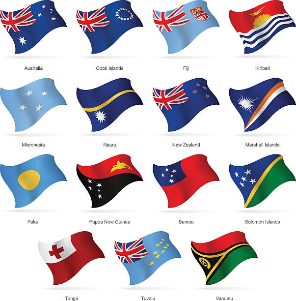 oceania-machający flags-ilustracja - tonga stock illustrations