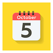 istock October 5 - Daily Calendar Icon in flat design style. Yellow background. 1298987098